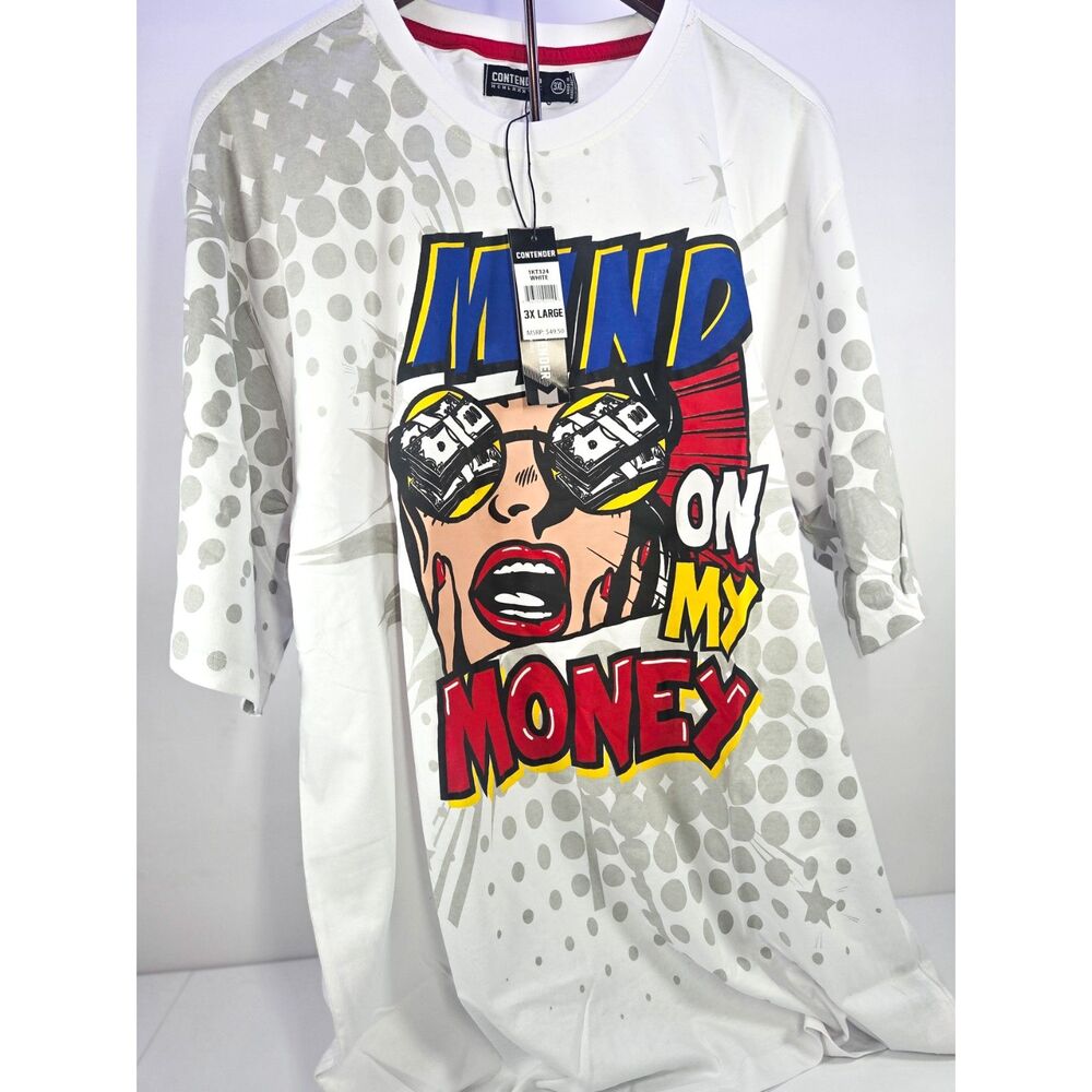 Contender Mind On My Money Comic Graphic T-Shirt White 3XL NWT